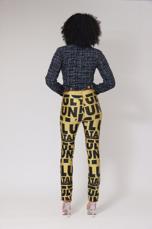 XB FLAGPRINT LONG LEGGINGS / BLACK ON GOLD / RED STITCHING