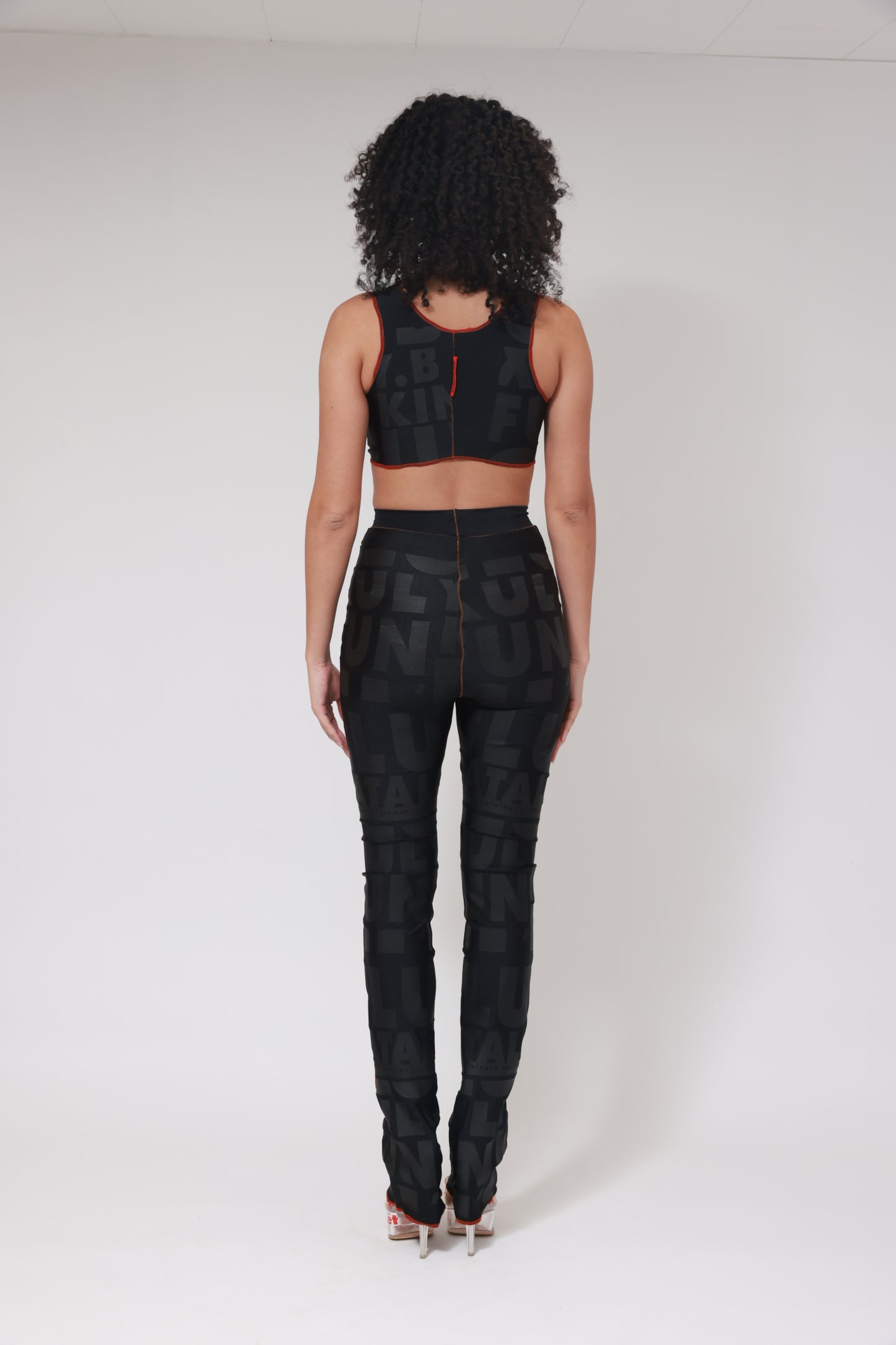 XB FLAGPRINT BRALETTE / BLACK ON BLACK / RED STITCHING