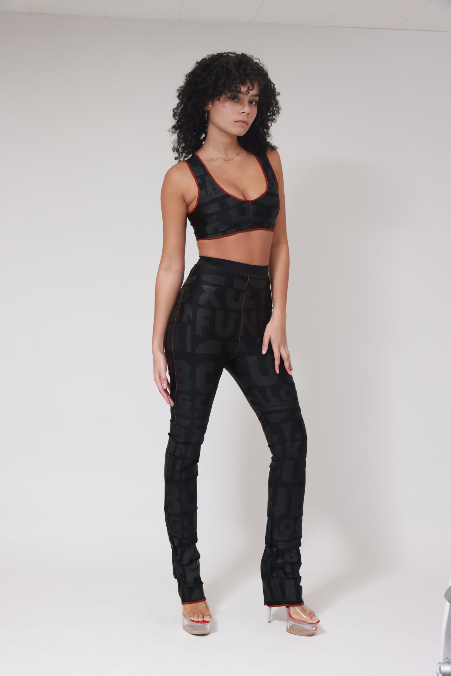 XB FLAGPRINT BRALETTE / BLACK ON BLACK / RED STITCHING