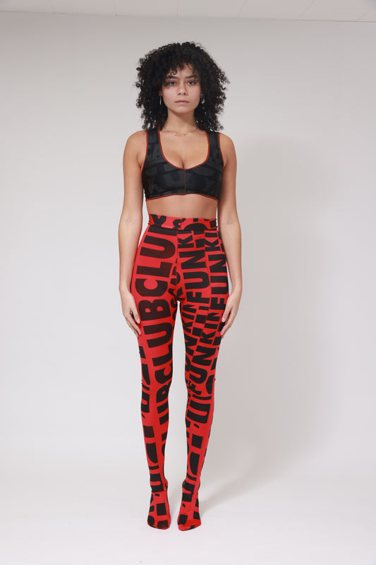 XB FLAGPRINT LONG TIGHTS / BLACK ON RED / RED STITCHING