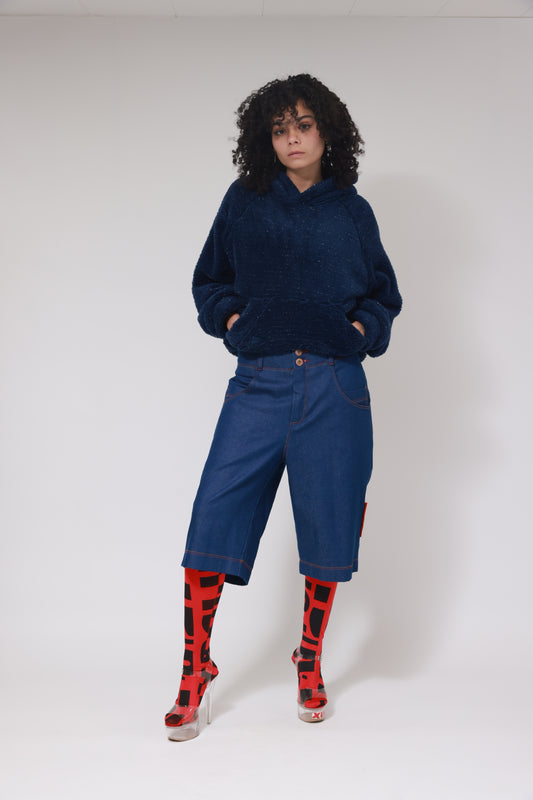 GLITTER FLEECE HIGH NECK ZIPPER SWEATER