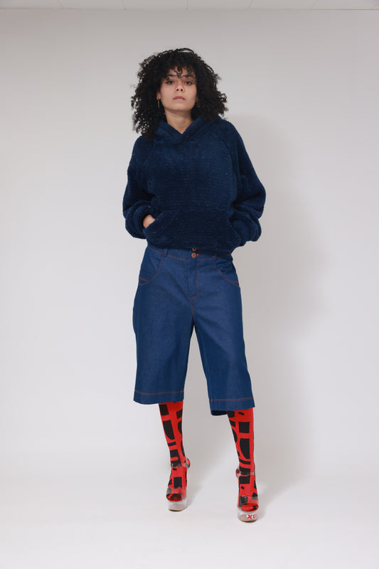 GLITTER FLEECE HIGH NECK ZIPPER SWEATER