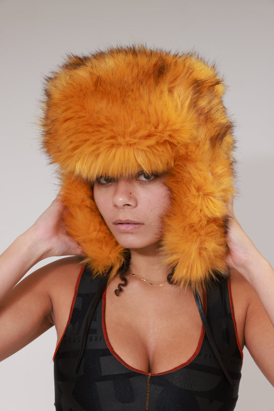 FAUX FUR CHAPKA FOX STYLE / ORANGE