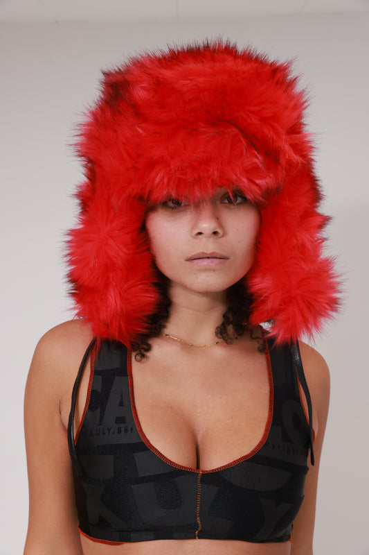 FAUX FUR CHAPKA FOX STYLE / PINK