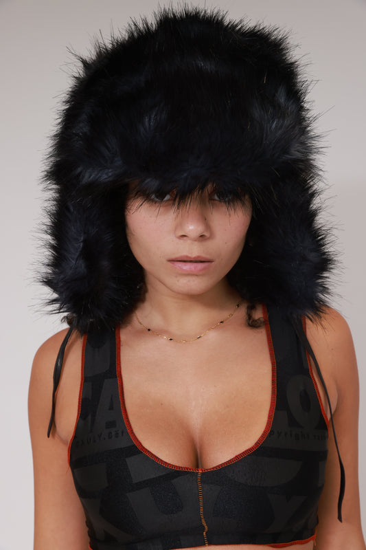 FAUX FUR CHAPKA FOX STYLE / BLACK