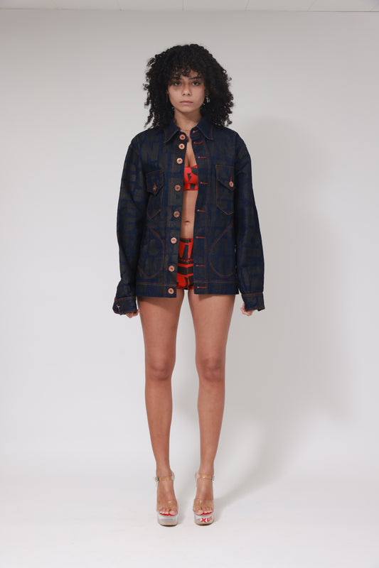 XB FLAGPRINT DENIM SUPER JACKET / NOIR