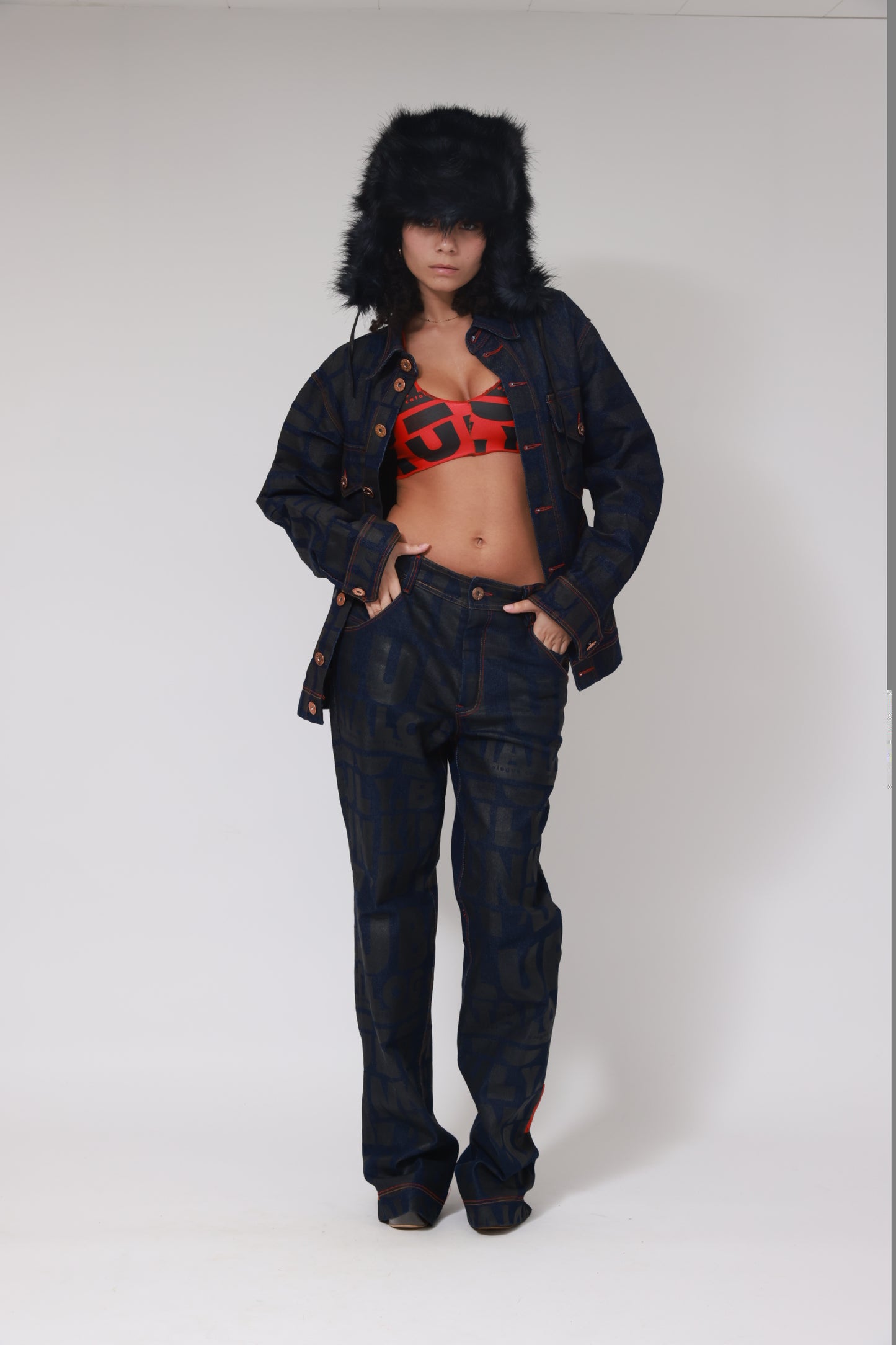 XB FLAGPRINT DENIM SUPER JACKET / NOIR
