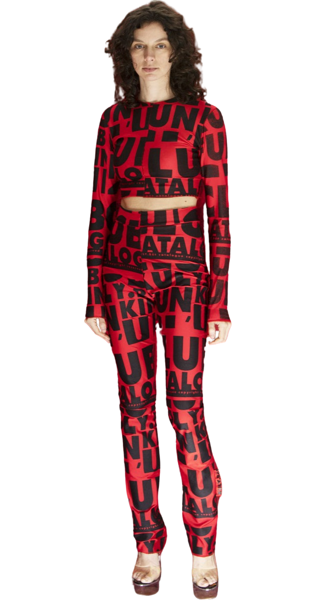 SPECIAL PRE-ORDER FW24/ LIMITED EDTION / DELIVERY SCHEDULE JUNE 30TH TO JULY 15TH/ APOLLINE CROP TOP/RED Le crop top manche longues rouge 'ALL OVER' noir par XULY.Bët