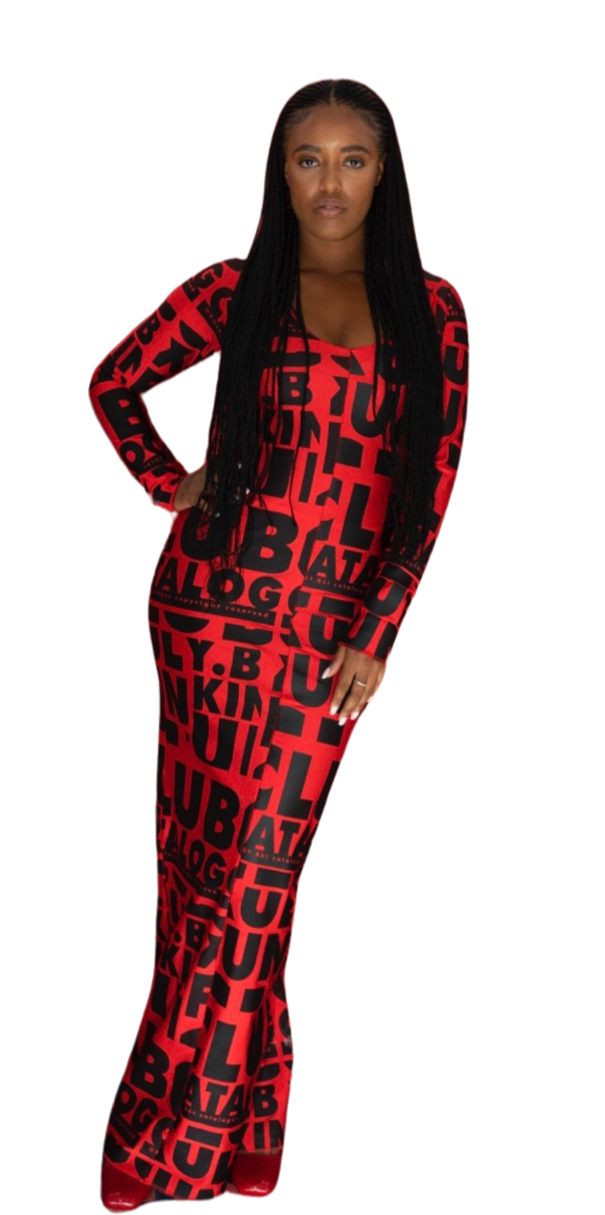 SPECIAL PRE-ORDER FW24/ LIMITED EDTION / DELIVERY SCHEDULE JUNE 30TH TO JULY 15TH/ BIANCA LONG DRESS MAXI/RED La robe longue en lycra rouge 'ALL OVER' noir par XULY.Bët